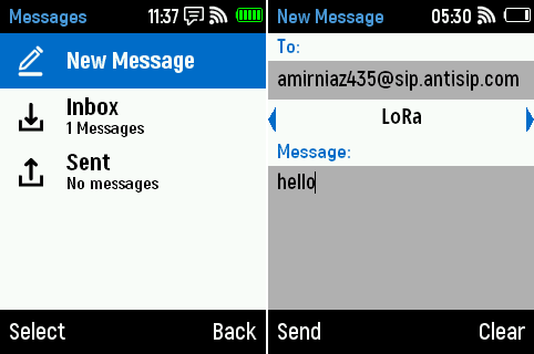 LoRa text message GUI screen